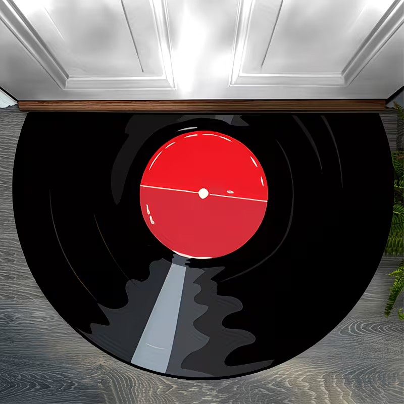 Audio Music Recorder - แผ่นรองพื้นรูปแผ่นเสียงไวนิลแบบครึ่งวงกลม ของขวัญสำหรับคนรักดนตรีสไตล์วินเทจ แผ่นรองกันลื่น แผ่นรองต้อนรับแบบครึ่งวงกลมสำหรับทางเข้าบ้าน
