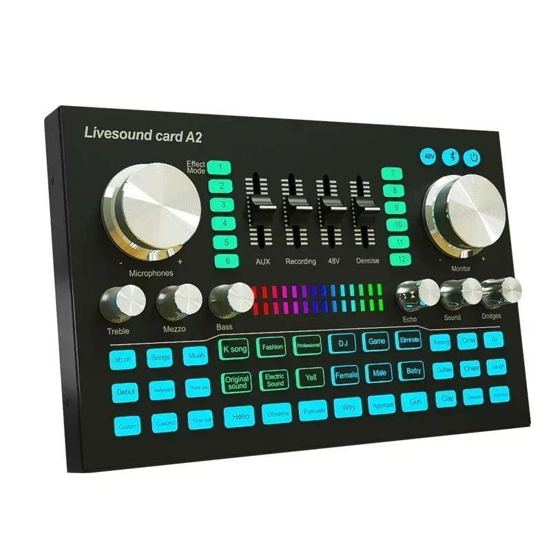 Audio Music Mixer - A2 การ์ดเสียงการ์ดเสียงสดบลูทูธมิกเซอร์เสียงมืออาชีพปรับระดับเสียงสําหรับบันทึกเพลงคาราโอเกะ