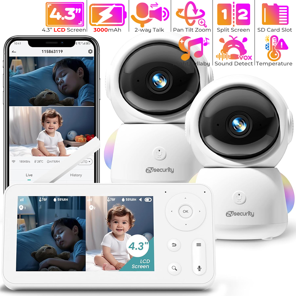 Audio Music Video - 2K Baby Monitor พร้อม 2 กล้องและเสียง