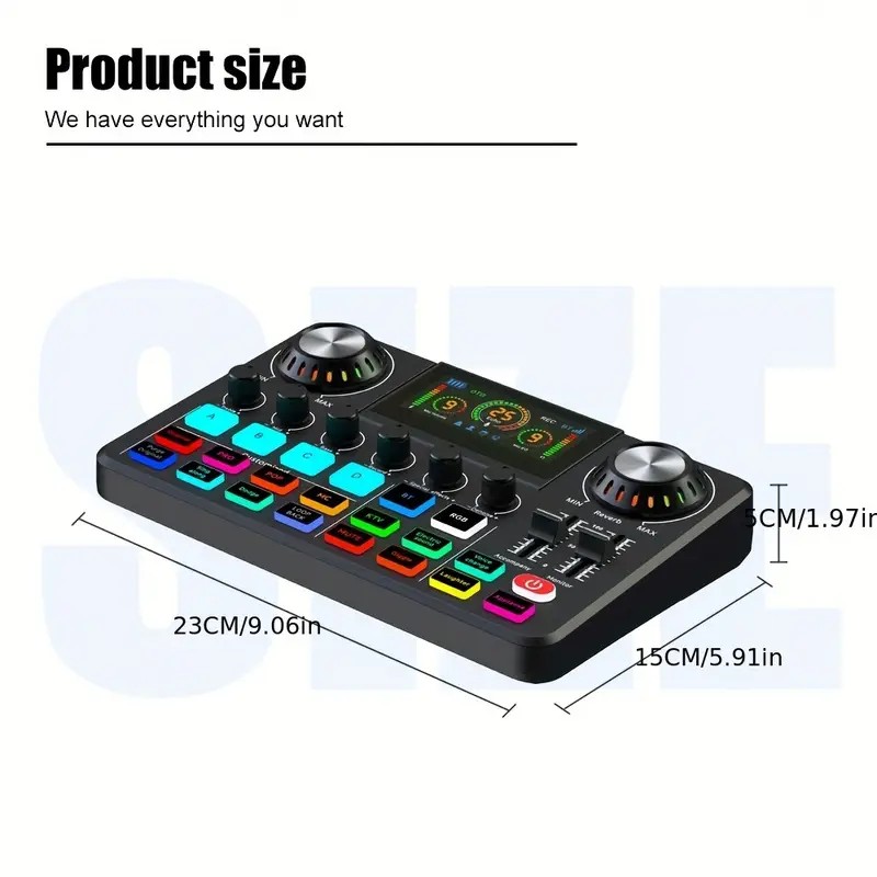 Audio Music Changer - มิกเซอร์เสียง, การ์ดเสียงสดพร้อมเอฟเฟกต์มิกเซอร์ดีเจและตัวเปลี่ยนเสียง, ซาวด์บอร์ดพร้อมไฟ RGB, อุปกรณ์บันทึกเสียงเพลง
