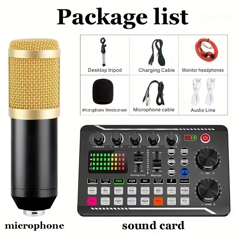 Audio Music Changer - ไมโครโฟนคอนเดนเซอร์ ไมค์มืออาชีพ ไร้สาย บลูทูธ ซาวด์มิกเซอร์การ์ด สำหรับพีซี